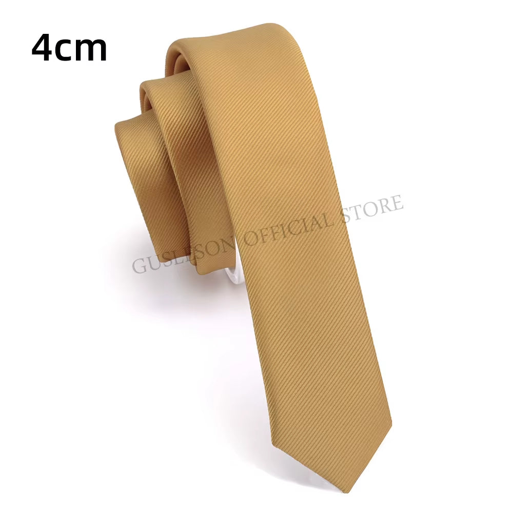 GUSLESON Quality Casual 4Cm Slim Solid Tie Red Yellow Green Ties Handmade Fashion Men Woven Skinny Necktie for Wedding Party