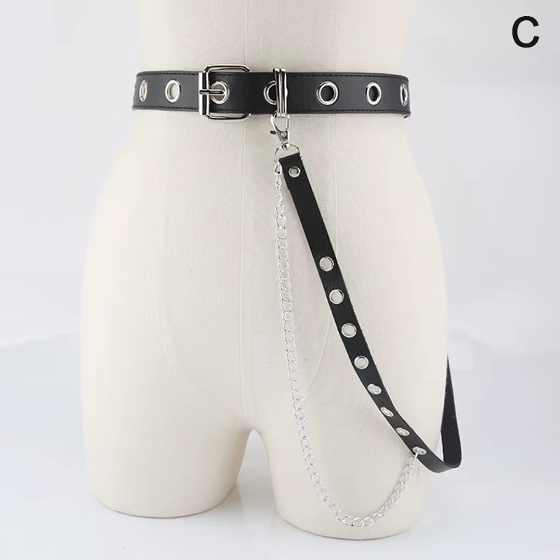 1Pcs Unisex Women Adjustable Chain Belt Punk Hip-Hop Belt with Chain Gothic Leather Waist Belt for Women Female Punk Belt