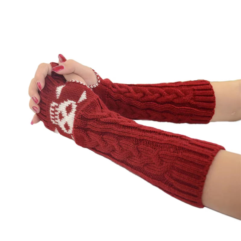 Fashion Women Winter Gloves Wrist Arm Hand Warmer Knitted Long Fingerless Gloves Mitten Stretch Solid Touch Screen Gloves Gothic