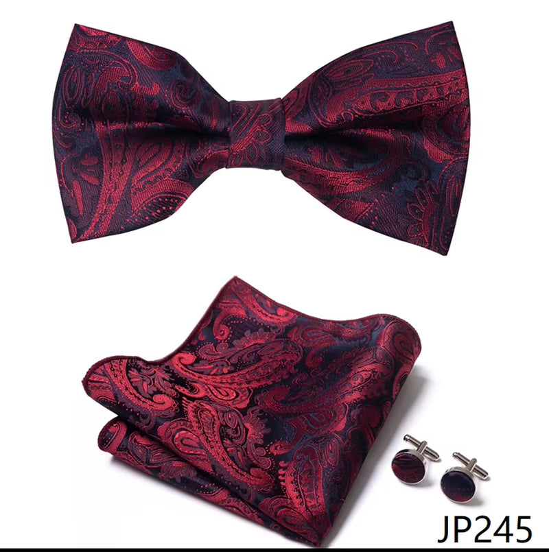 Slim Tie Set Men Bow Tie and Pocket Square Bowtie Necktie Cravate Handkerchief Man Corbatas Hombre Pajarita Fit Wedding