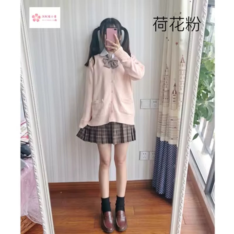 Japan School Sweater Spring and Autumn 100% V-Neck Cotton Knitted Sweater JK Uniforms Cardigan Multicolor Girls Student Cosplay