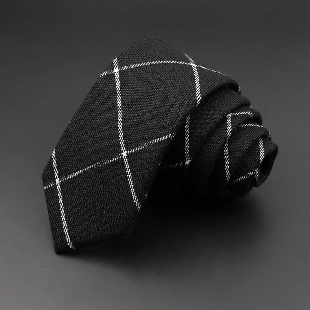 Mens Ties 6Cm Classic Cotton Handmade Skinny Grey Plaid Neckties Striped Narrow Collar Slim Cashmere Casual Tie Accessories Gift