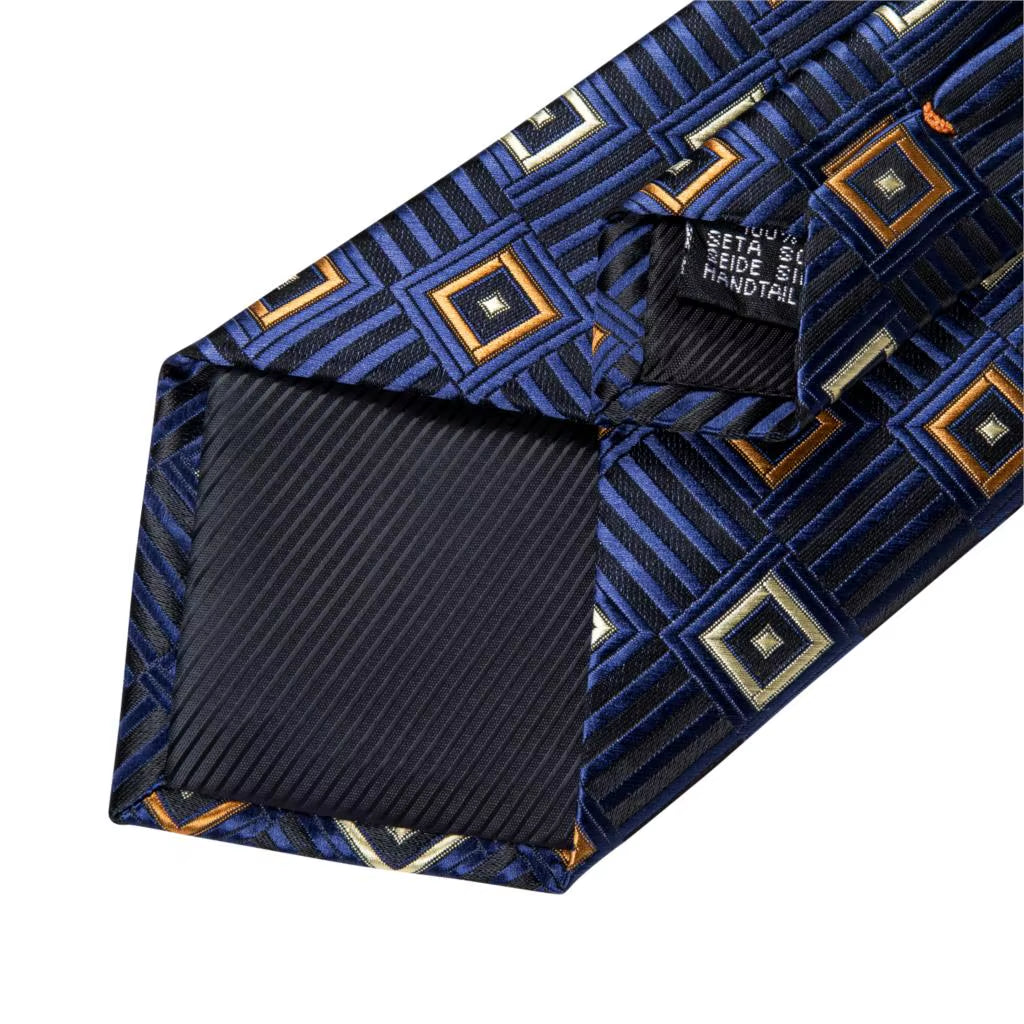 8Cm Blue Plaid Paisley Dot 100% Silk Men Tie Business Formal Wedding Party Necktie Hanky Cufflinks Set Mens Ties Gift