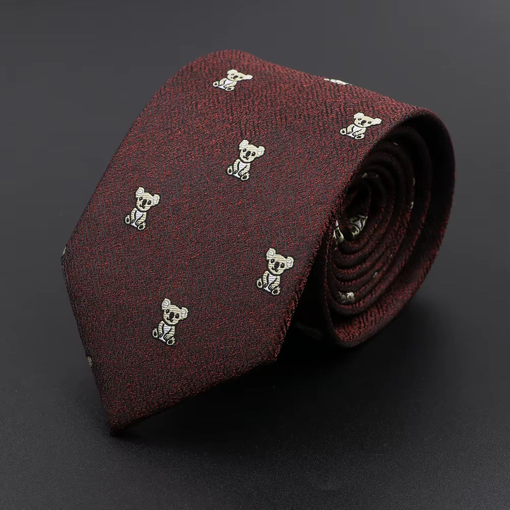 New Casual Men'S Ties Dog Lion Bear Horse Flower Pattern Red Blue Jacquard Necktie for Men Wedding Groom Business Accessories