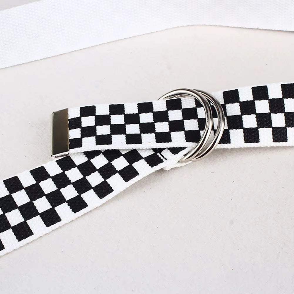 Casual Men Women Waistband Black White Plaid Belt Canvas Checkerboard Belts Cummerbunds Canvas Waist Belts Casual Checkered