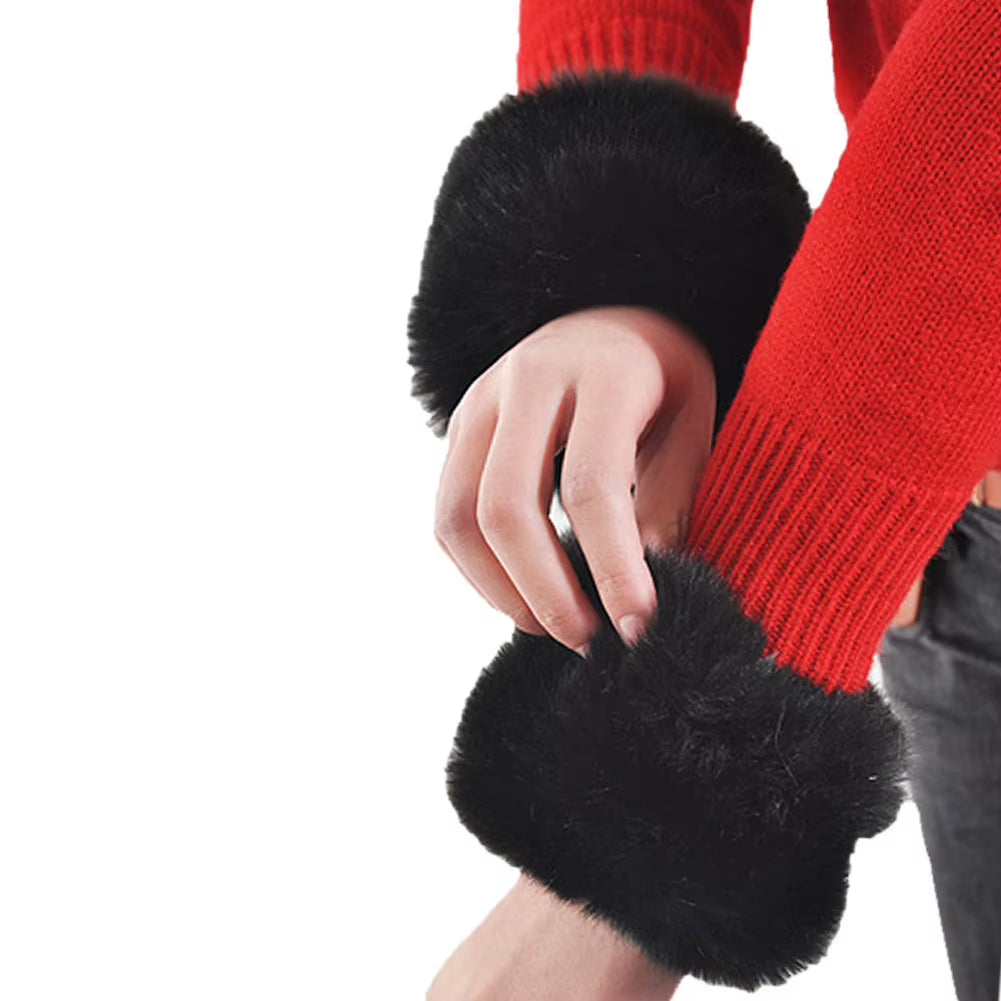 Hot Sale Winter Warm Women Arm Warmer Faux Fur Soft Elastic Wrist Slap on Cuffs Arm Warmer Plush Thicken Accessories Gray White