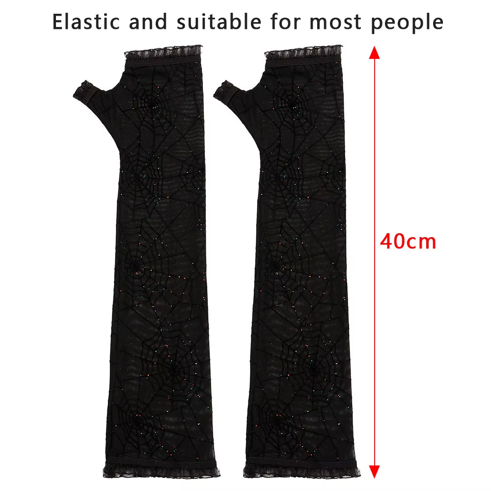 Sexy Gothic Punk Mittens Christmas Halloween Lace Gloves Stretchy Mesh Floral Fancy Dress Halloween Cosplay Wedding Bride Xmas