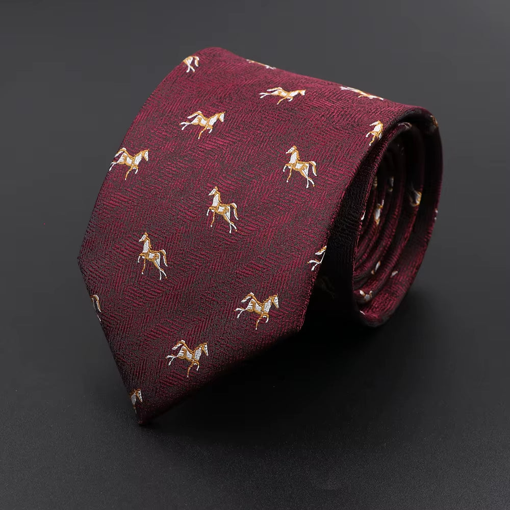 New Casual Men'S Ties Dog Lion Bear Horse Flower Pattern Red Blue Jacquard Necktie for Men Wedding Groom Business Accessories